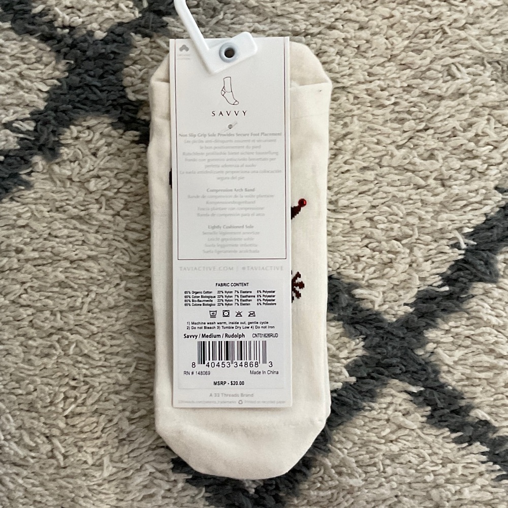 Cream and Brown Rudolph Grip Socks - Picture 2 of 2